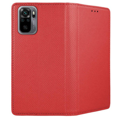   Кожен калъф тефтер и стойка Magnetic FLEXI Book Style за Xiaomi Redmi Note 10 / Xiaomi Redmi Note 10S червен 